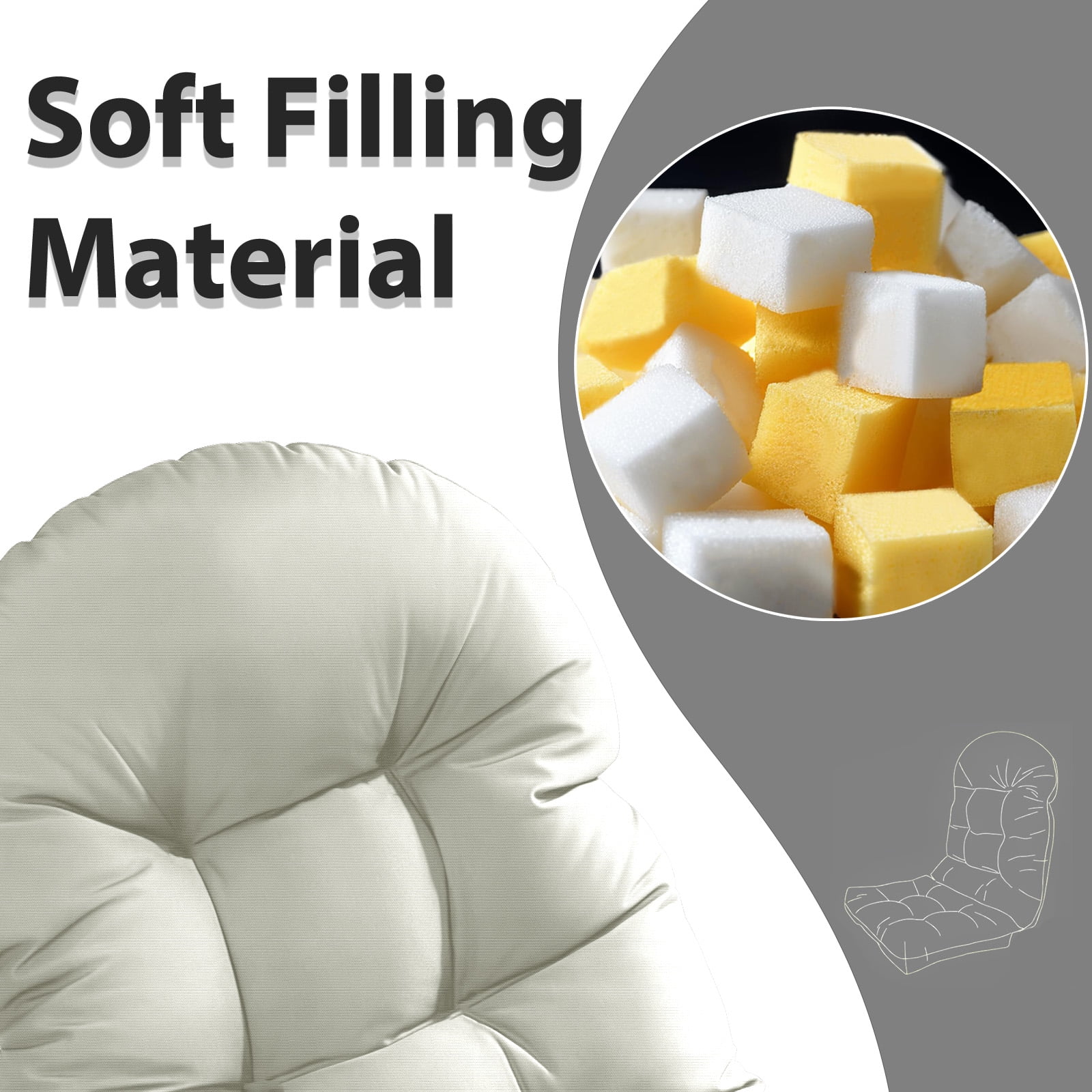 Tappio Rocking Chair Cushions Set of 2, High-Density Sponge Thicken Indoor/Outdoor Chair Cushions, Tufted Seat Pads with Elastic Webbing and Non-Slip Bottom for Indoor/Outoor Furniture