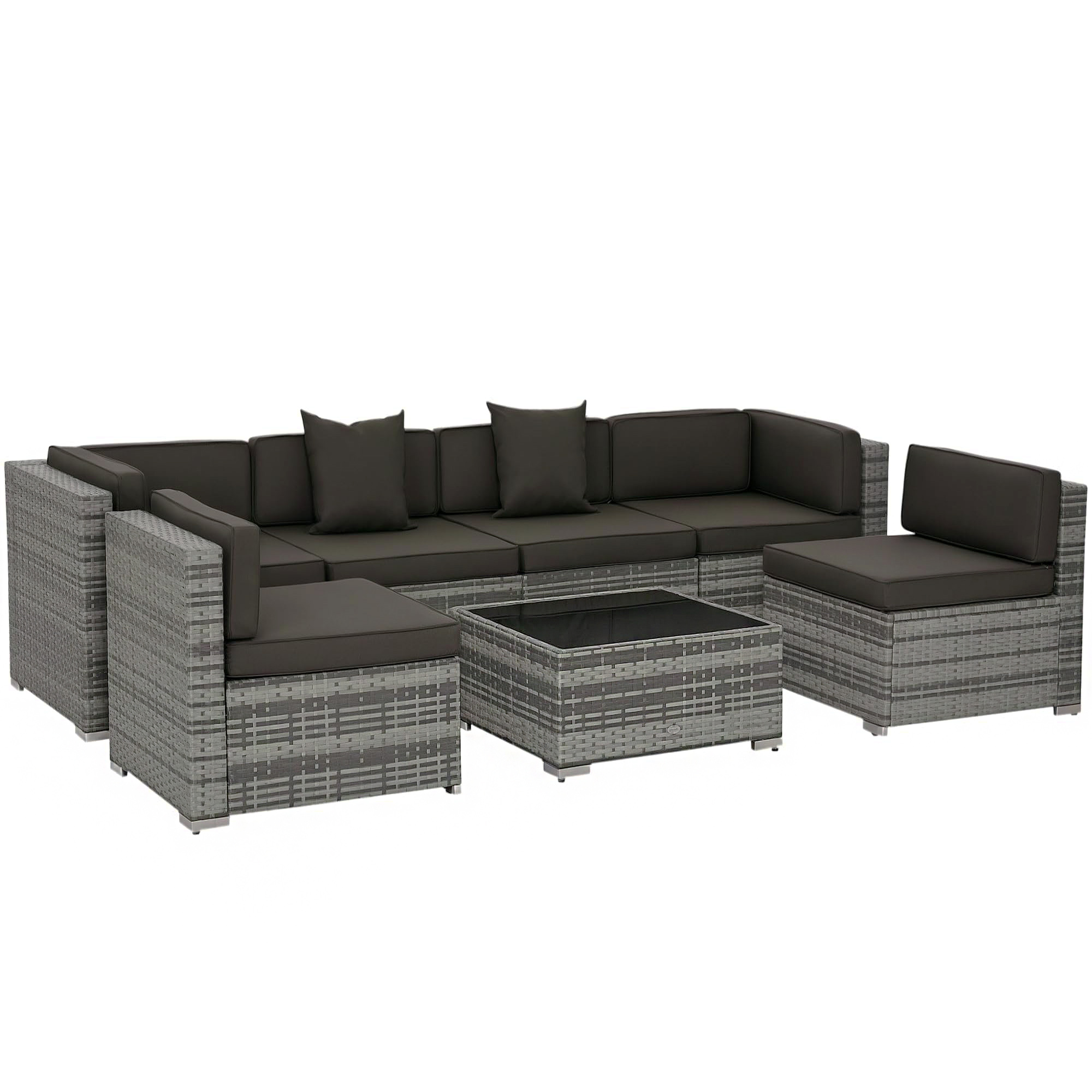 Tappio 7 Pieces Outdoor Patio Furniture Sets, PE Rattan Wicker Patio Conversation Sectional Set with Washable Thick Cushions and Tea Table, Gray/Black