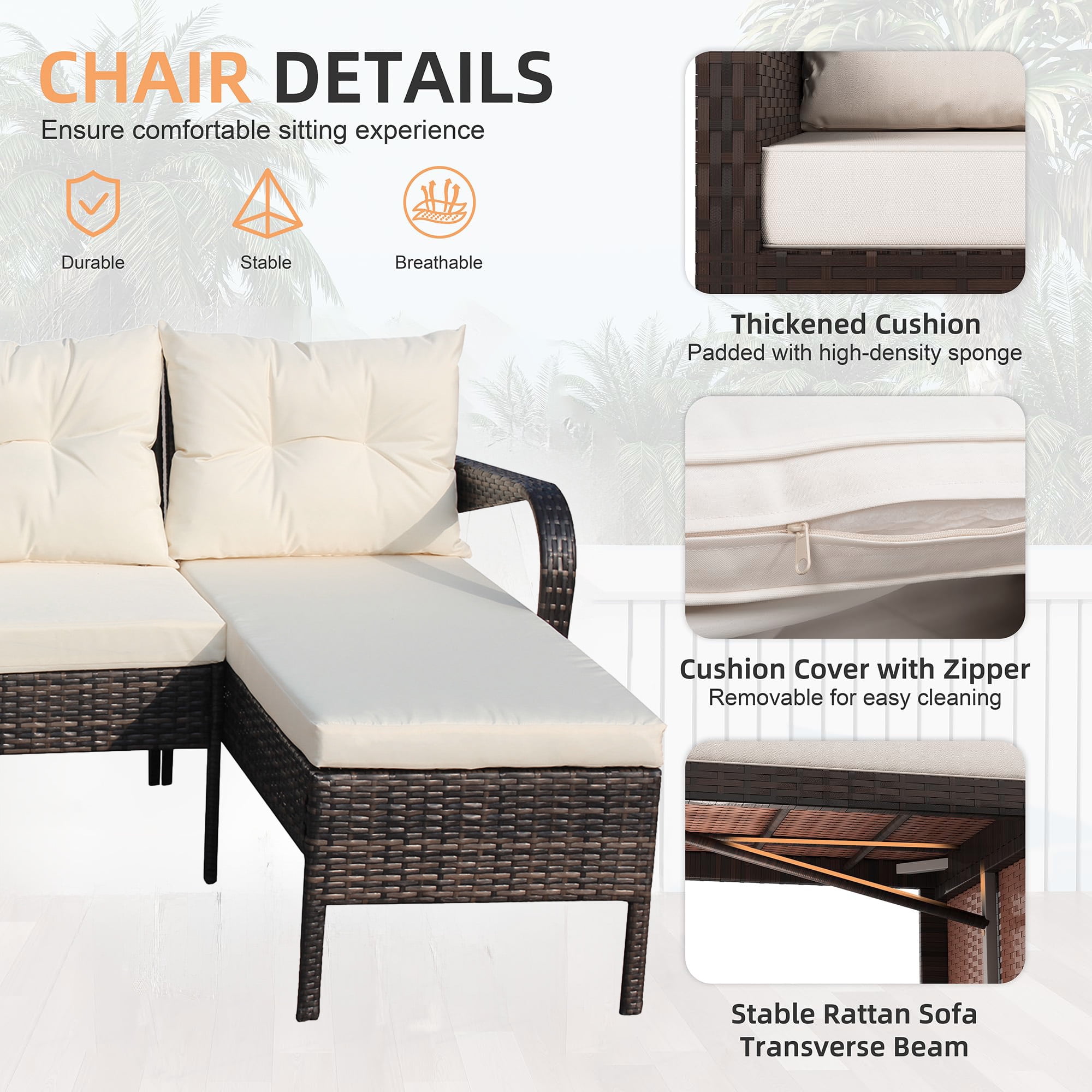 Tappio 5 Pieces Patio Furniture Sets All Weather Outdoor Sectional Patio Sofa Manual Weaving Wicker Rattan Patio Seating Sofas with Cushion and Glass Table ﻿