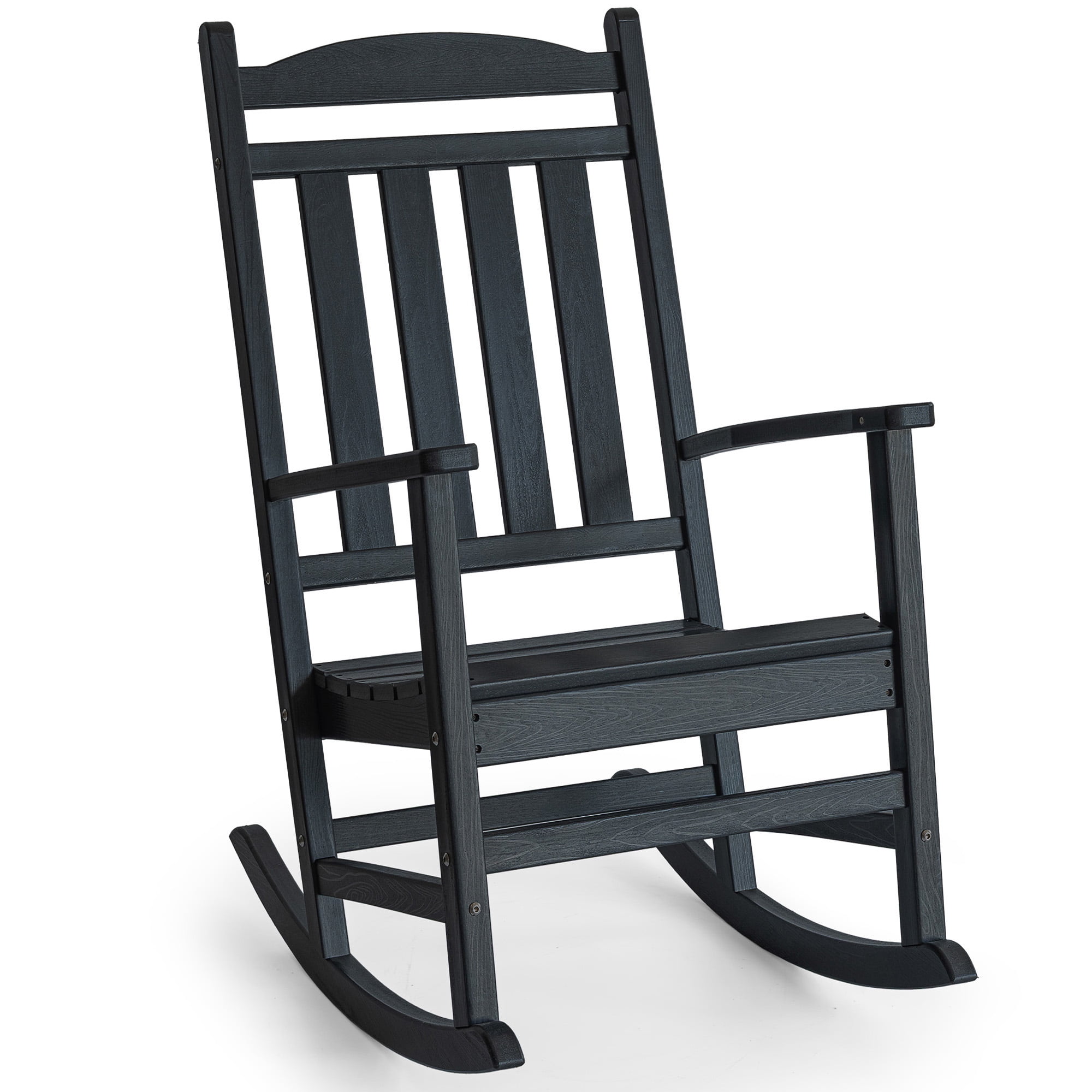 Tappio HDPE Rocking Chair All Weather Porch Rocker with High Backrest, Outdoor Indoor Rocking Armchair, Black