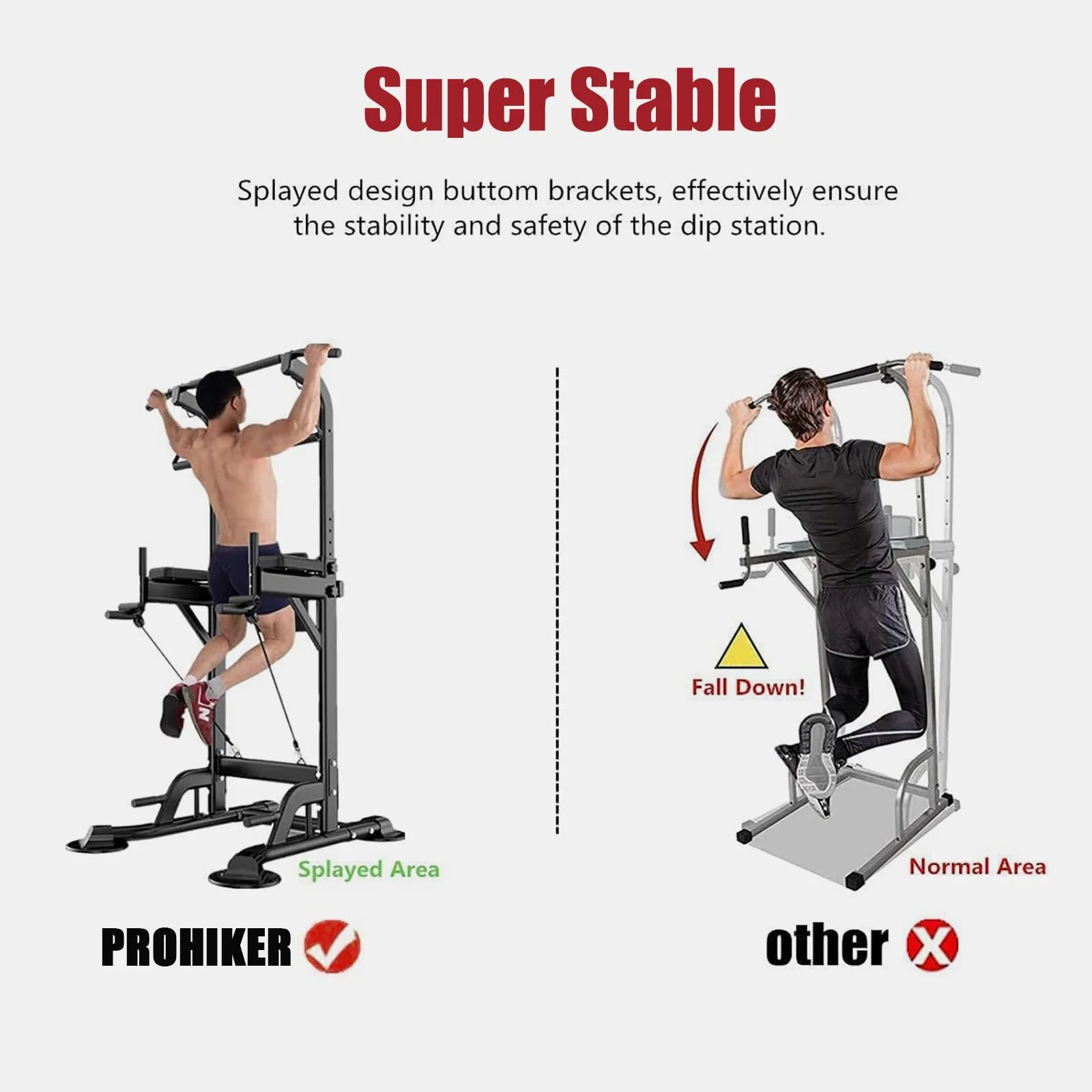 PROHIKER Power Tower Dip Station, Pull Up Bar Stand Power Rack with Backrest and Resistance Band, Height Adjustable Strength Training Equipment for Fitness Home Workout, Black