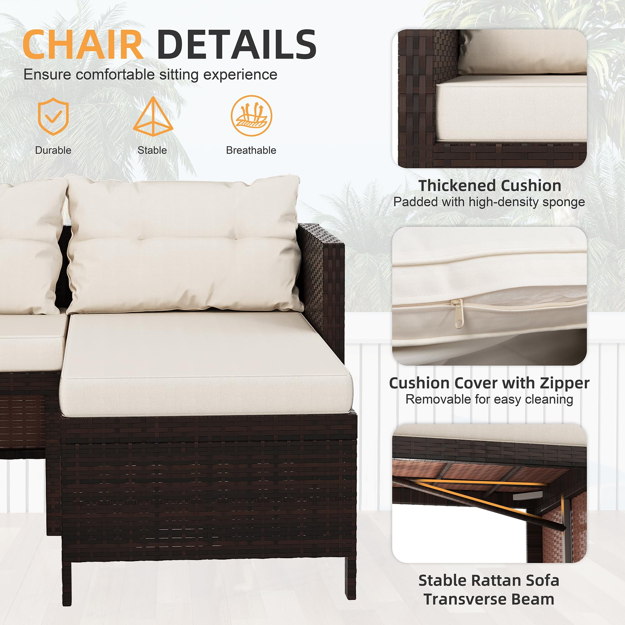 Tappio 4-Seat Patio Furniture Sets All Weather Outdoor Sectional Patio Sofa Manual Weaving Wicker Rattan Patio Seating Sofas with Cushion