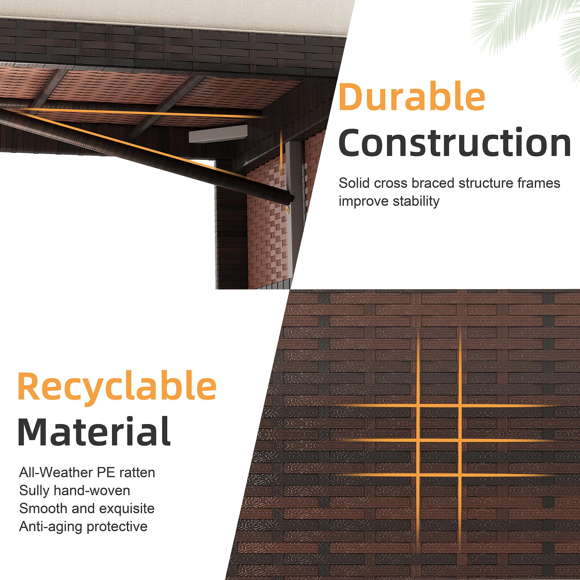 Tappio 5 Pieces Patio Furniture Sets All Weather Outdoor Sectional Patio Sofa Manual Weaving Wicker Rattan Patio Seating Sofas with Cushion and Glass Table ﻿