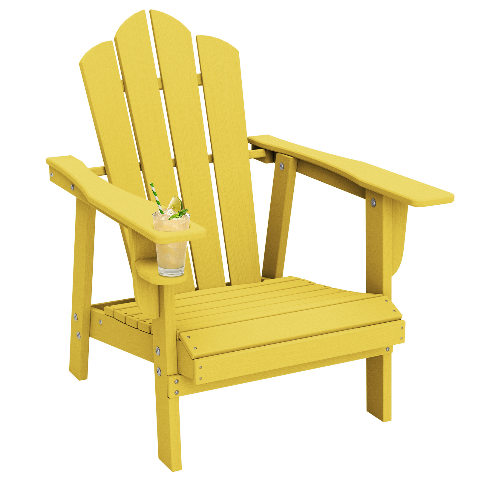Tappio Adirondack Chair, All Weather Outdoor Patio Chair with Cup Holder, Porch Poolside Chair for Lawn, Yard, Yellow