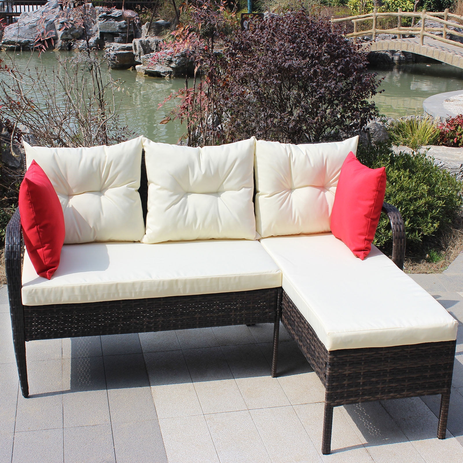 Tappio 4-Seat Patio Furniture Sets All Weather Outdoor Sectional Patio Sofa Manual Weaving Wicker Rattan Patio Seating Sofas with Cushion