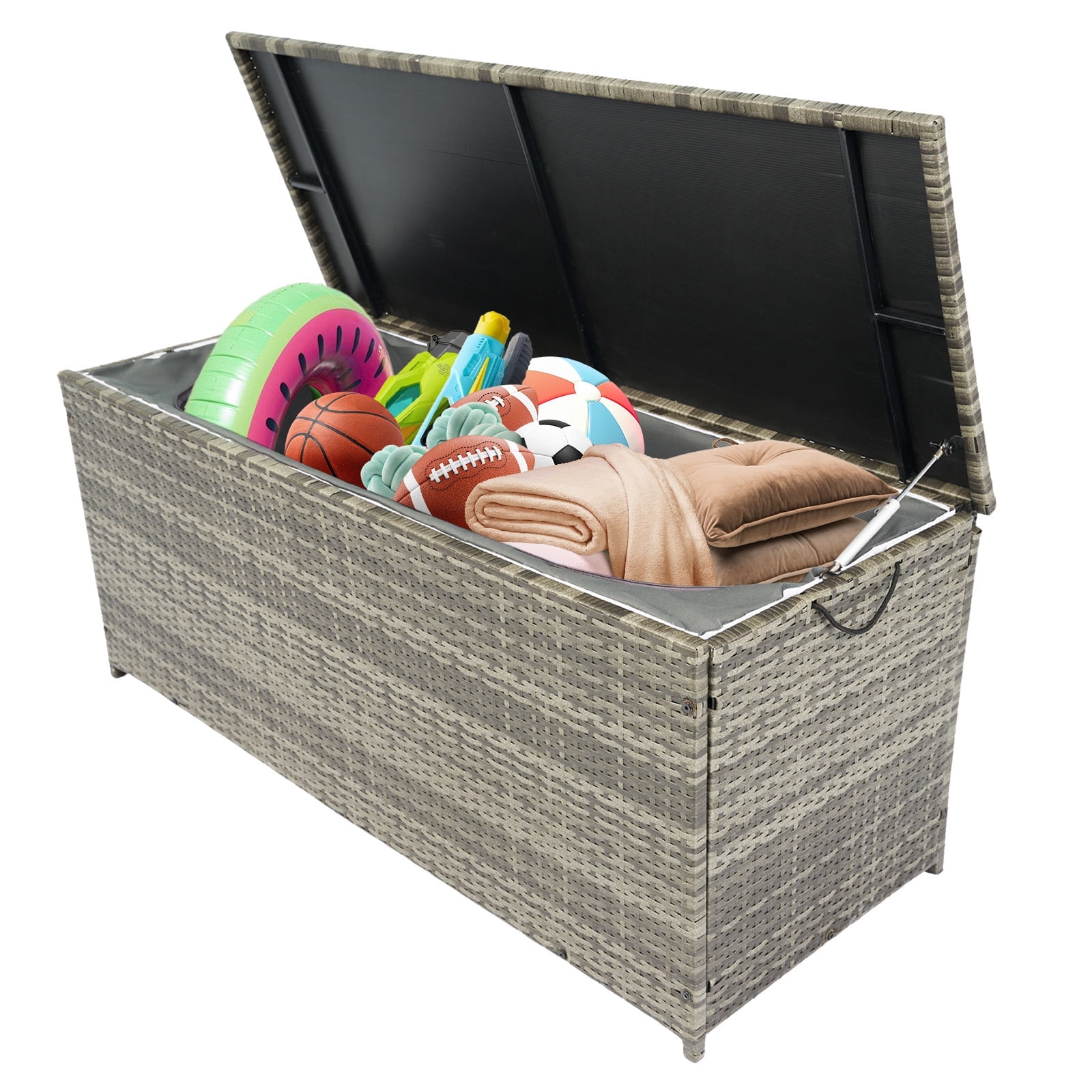 Tappio 113-Gallon Deck Box, Lockable Outdoor PE Rattan Storage Box with Rod and Waterproof Bag