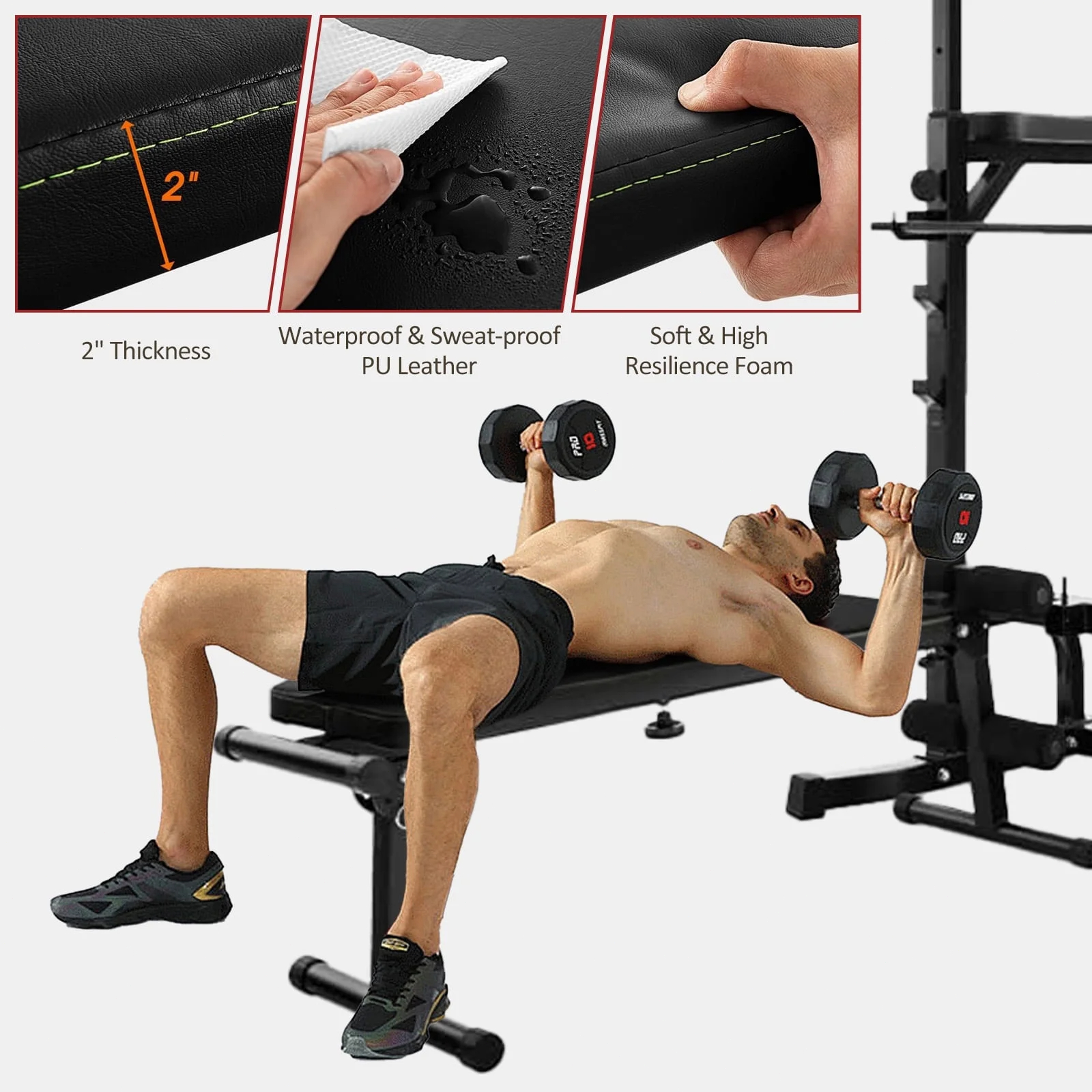 PROHIKER Power Tower Dip Station, Pull Up Bar Stand Power Rack with Detachable Weight Bench, Height Adjustable Strength Training Equipment for Fitness Home Workout, Black