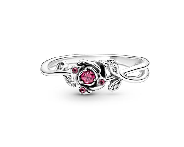 Anillo Pandora En Plata De Ley Rosa De La Bella Y La Bestia De Disney