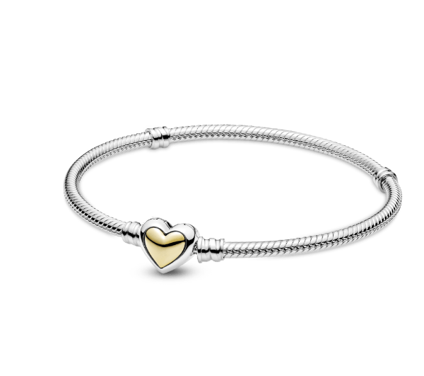 Brazalete Cadena De Serpiente Con Broche De Corazón Dorado Cóncavo Dos Tonos