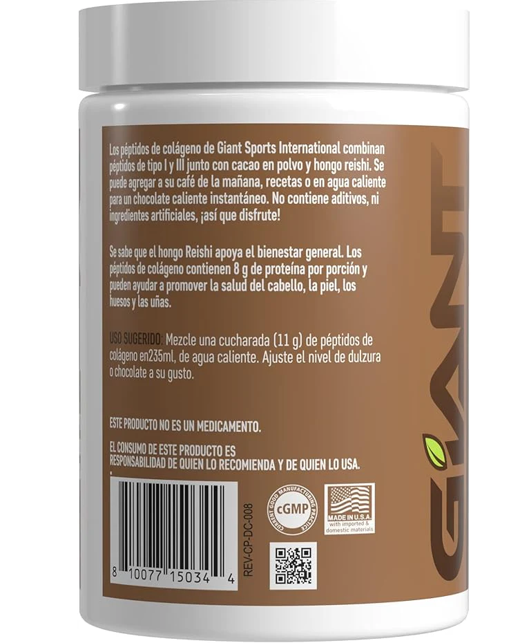 Colágeno Hidrolizado Tipo 1 y 3 Con Cacao y Hongos Reishi 28 Serv 312 gr