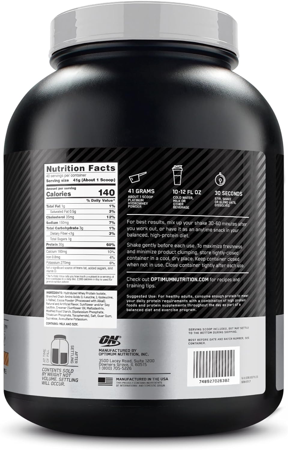 Optimum Nutrition Hydro Whey, Chocolate, 3.61 lb