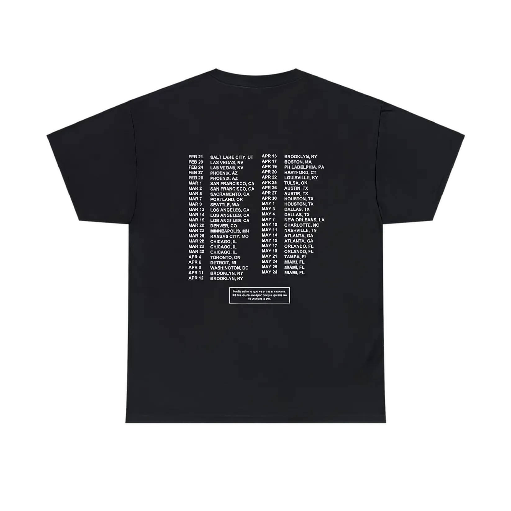 MOST WANTED TOUR - GRACIAS POR NADA TOUR DATES BLACK COTTON TEE