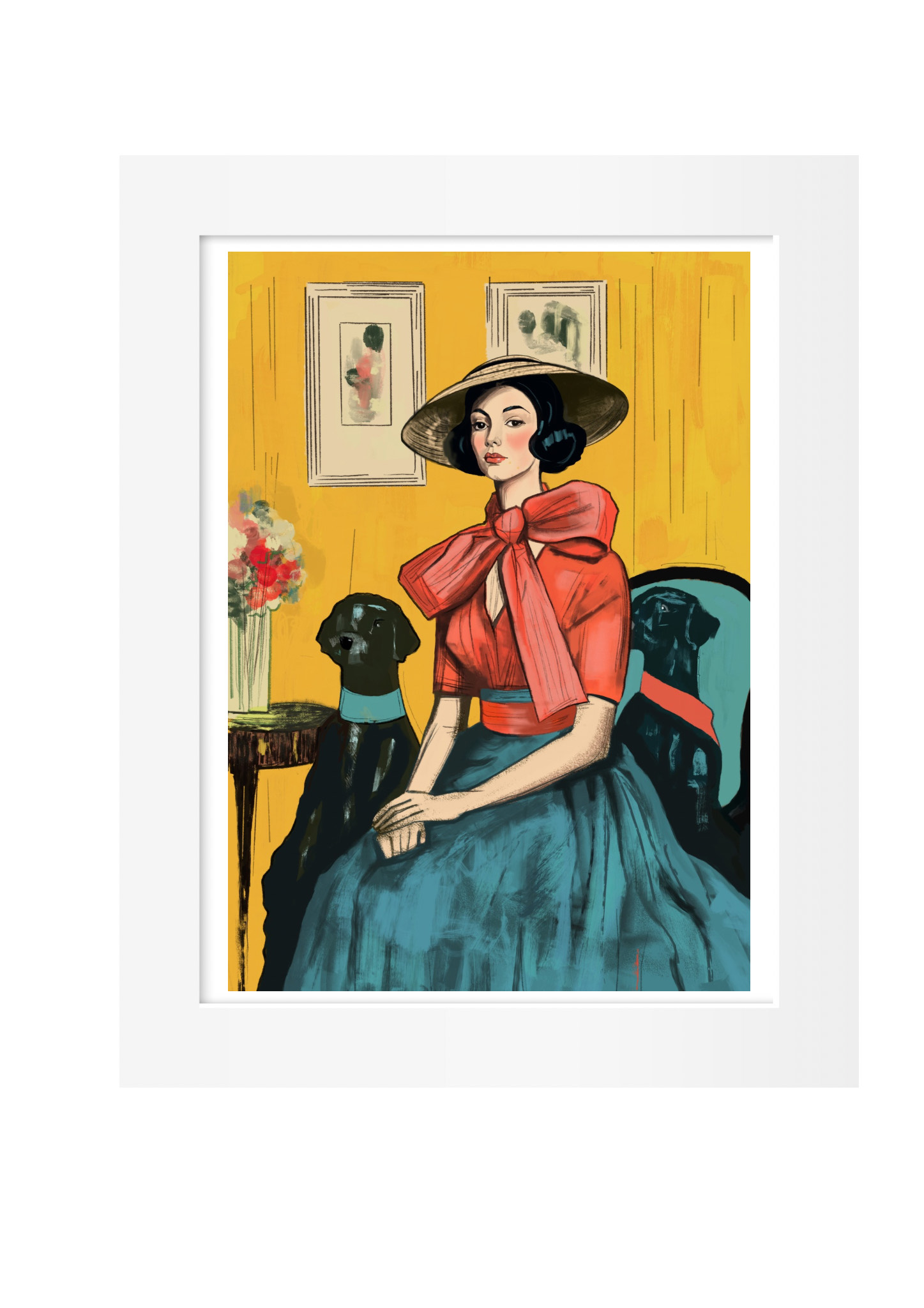 Woman with two black dogs