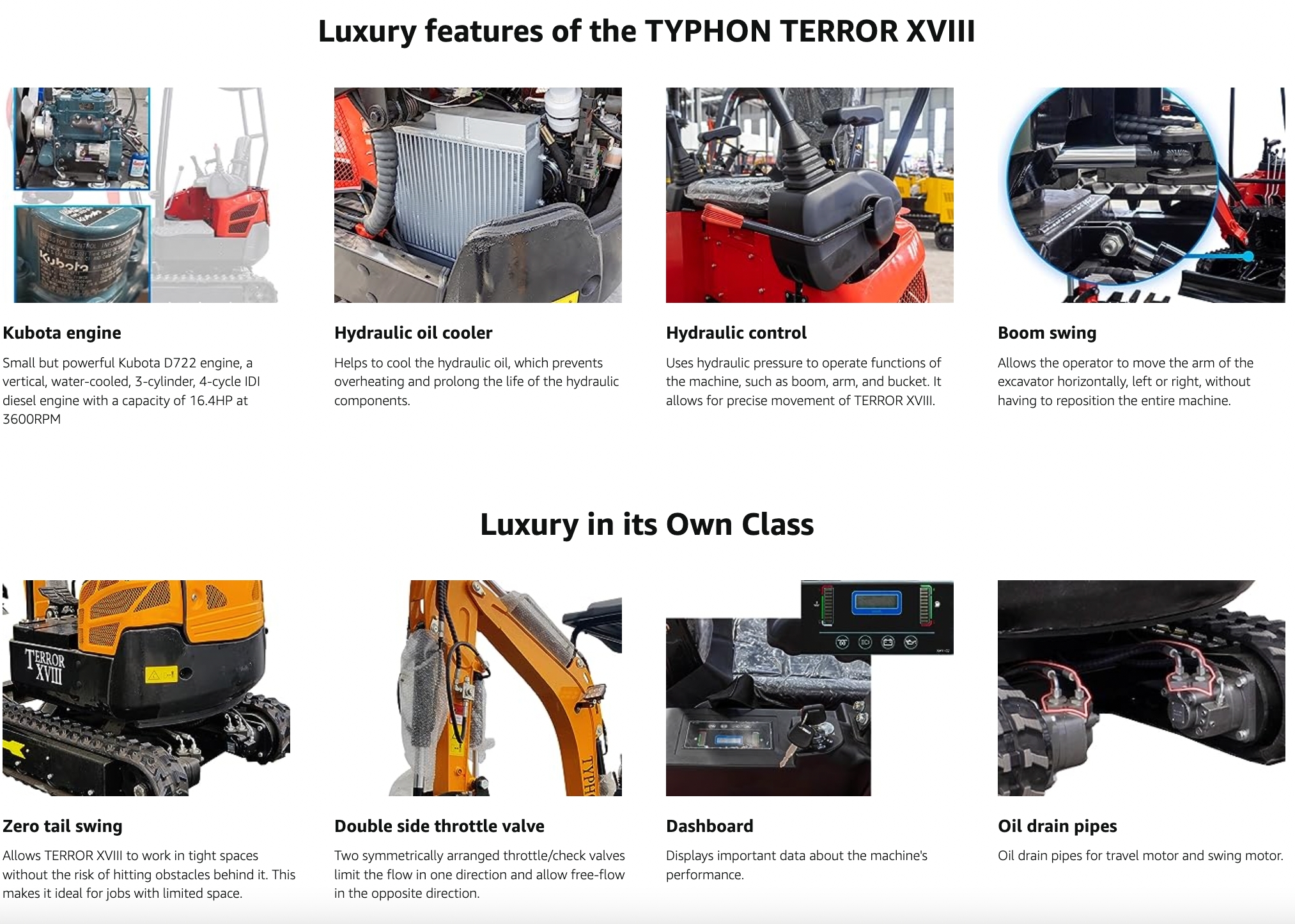 TYPHON TERROR XVIII Prestige 2 Ton Mini Excavator with KUBOTA Diesel Engine - USA