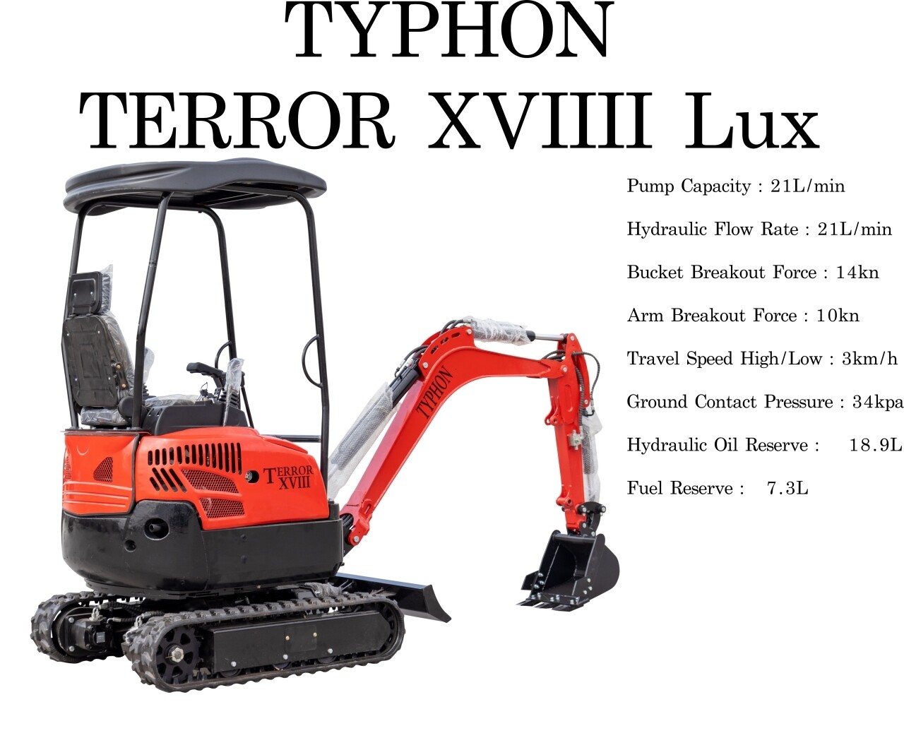 New 4,000 lb TYPHON Lux Mini Excavator – Kubota Diesel Engine, Rubber Track