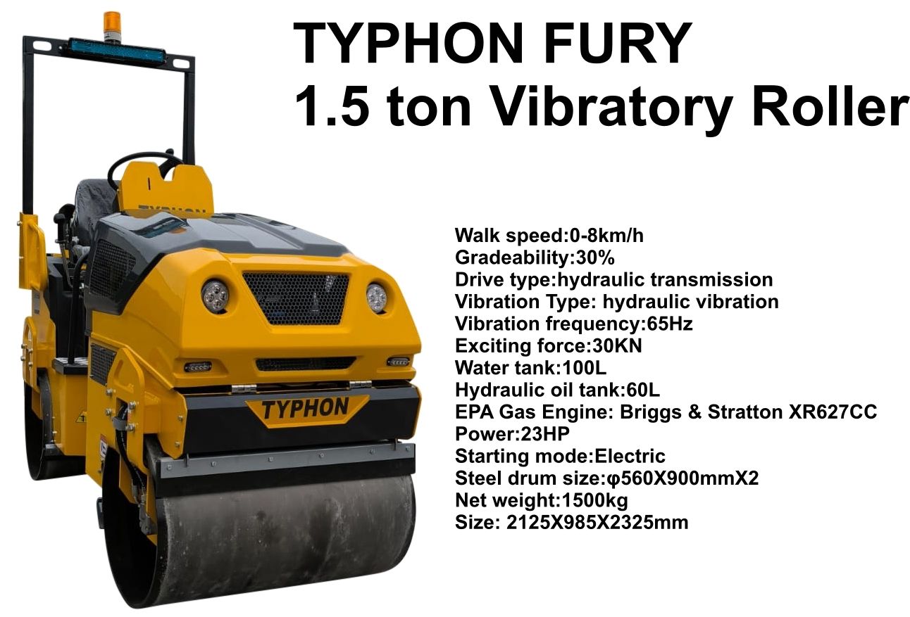 TYPHON FURY 1.5 Ton Vibratory Compactor – High-Performance Asphalt Roller USA