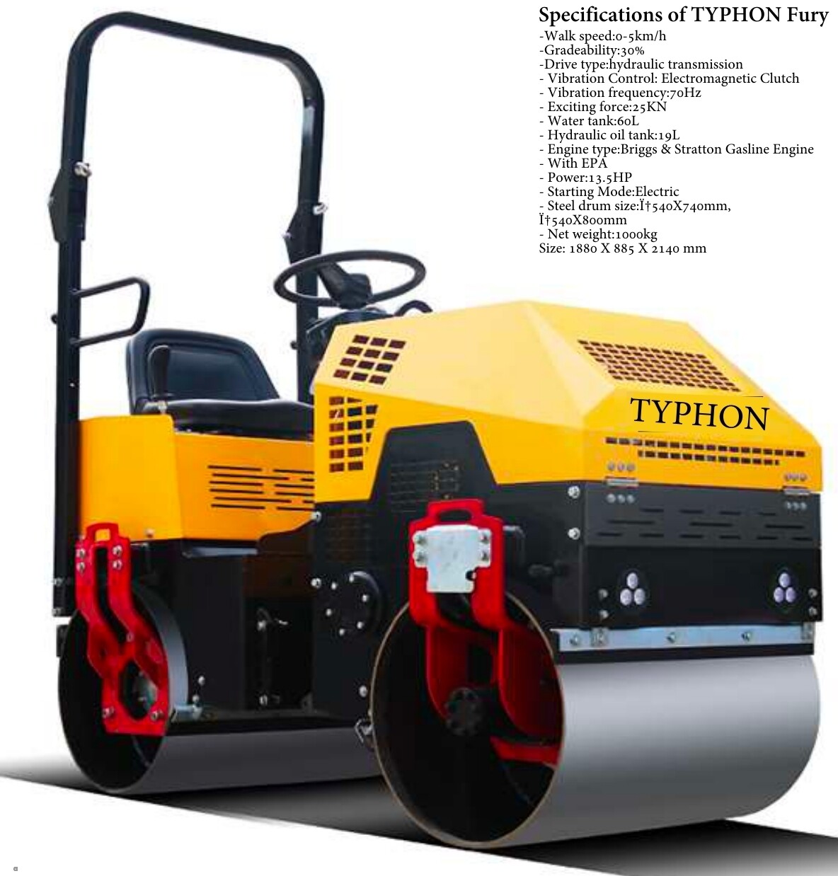 TYPHON FURY 1 Ton Vibratory Compactor – Heavy-Duty Asphalt Roller USA
