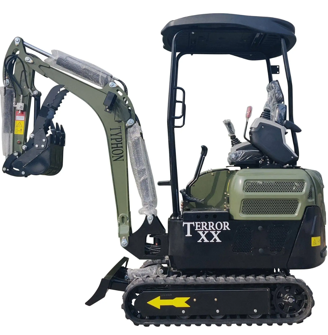 2025 4,000 lb Green TYPHON TERROR XX Mini Excavator Rubber Track with Kubota D902 Diesel Engine USA