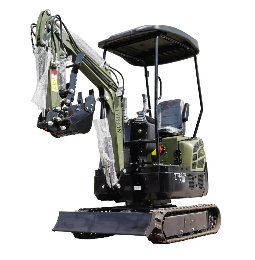 TYPHON TERROR XIII Mini Excavator – 1.3 Ton Trench Digger with Canopy, Hydraulic Thumb Clip, 13.5hp B&S Engine USA