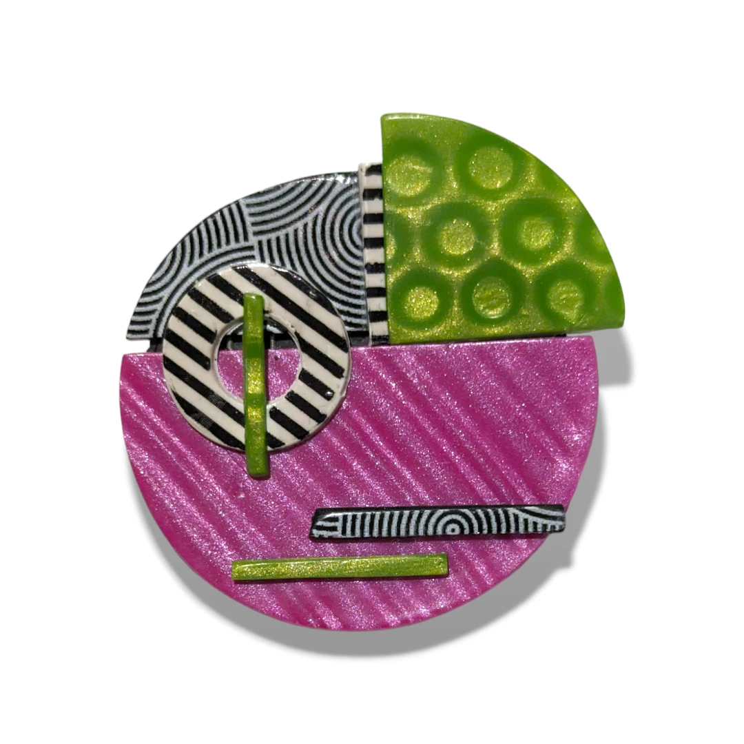 geometric brooch - pink & green circle