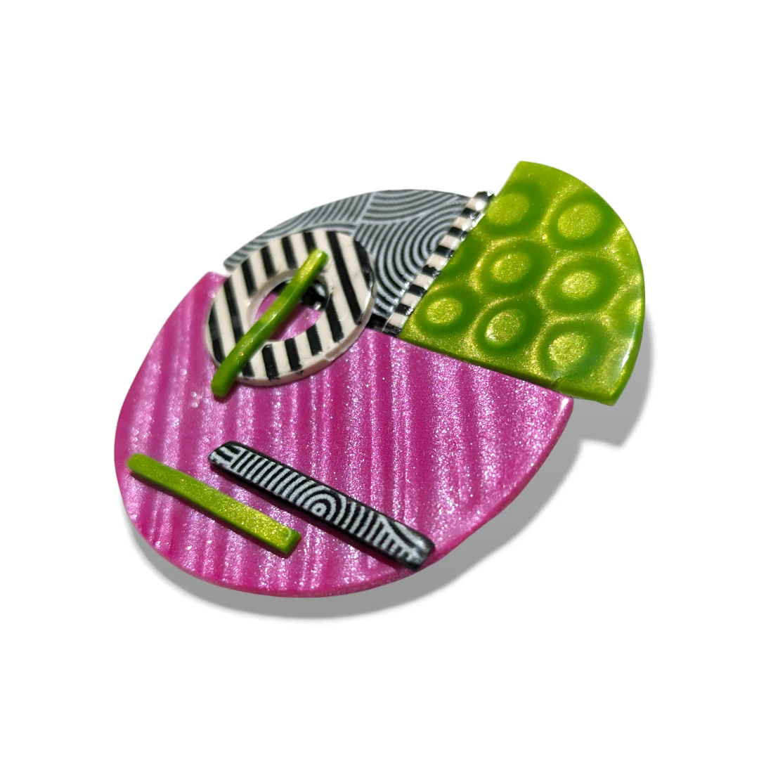 geometric brooch - pink & green circle