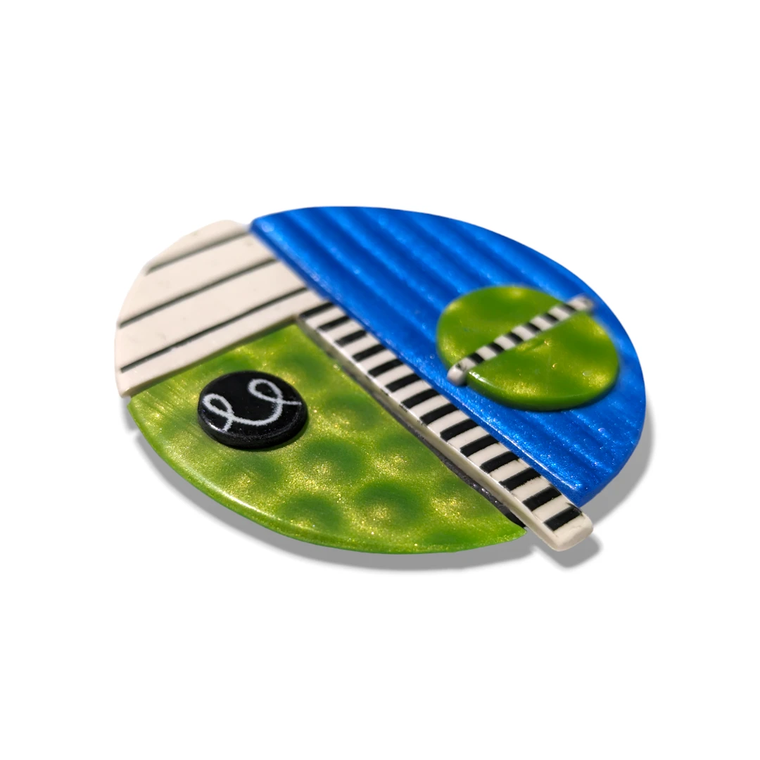 geometric brooch - green & blue circle