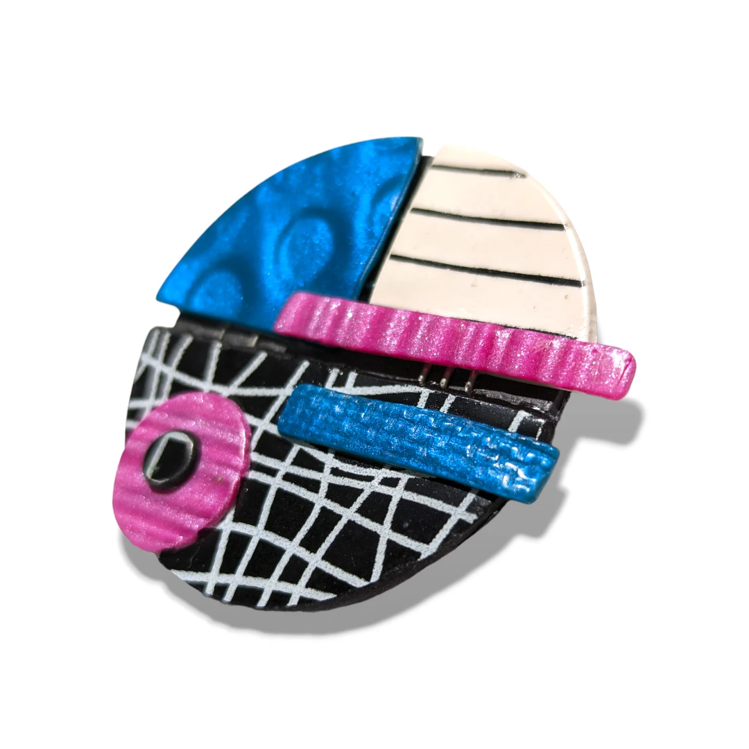 geometric brooch - pink & blue circle