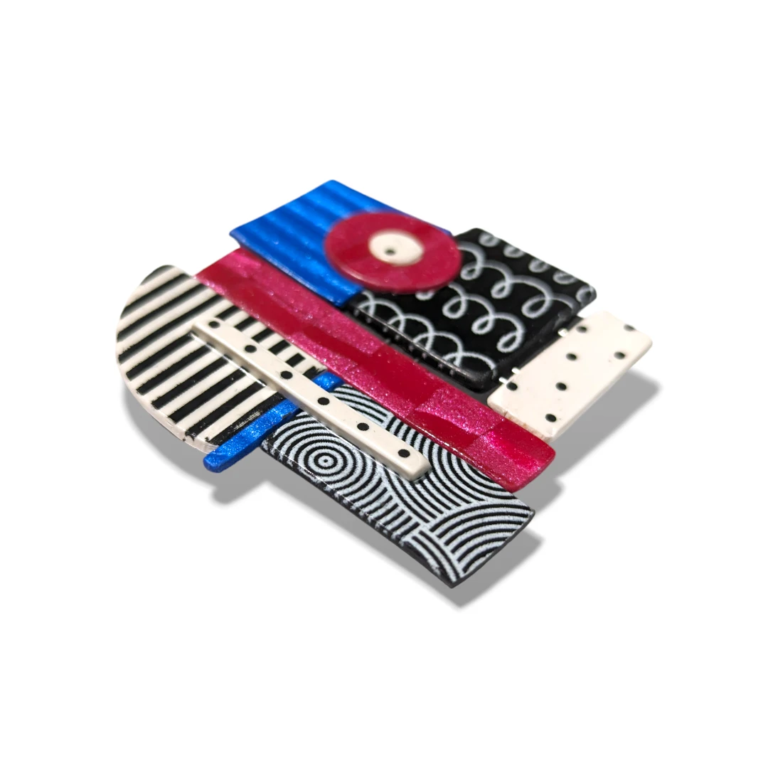 geometric brooch - red & blue square