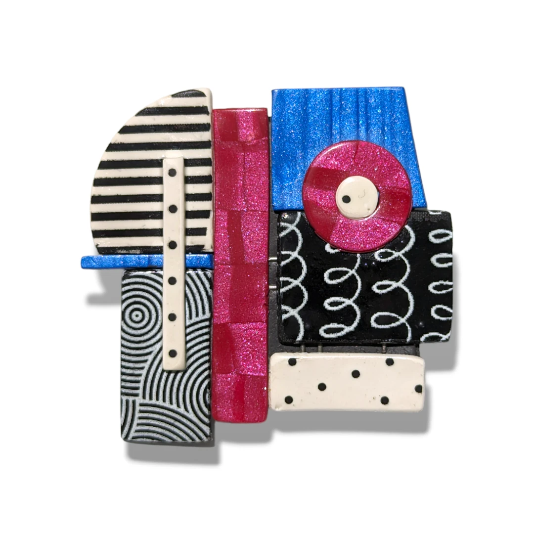 geometric brooch - red & blue square