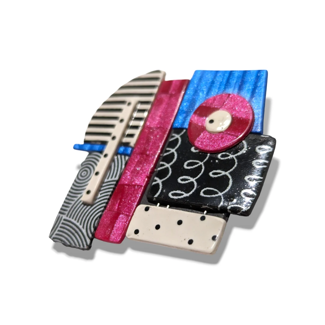 geometric brooch - red & blue square