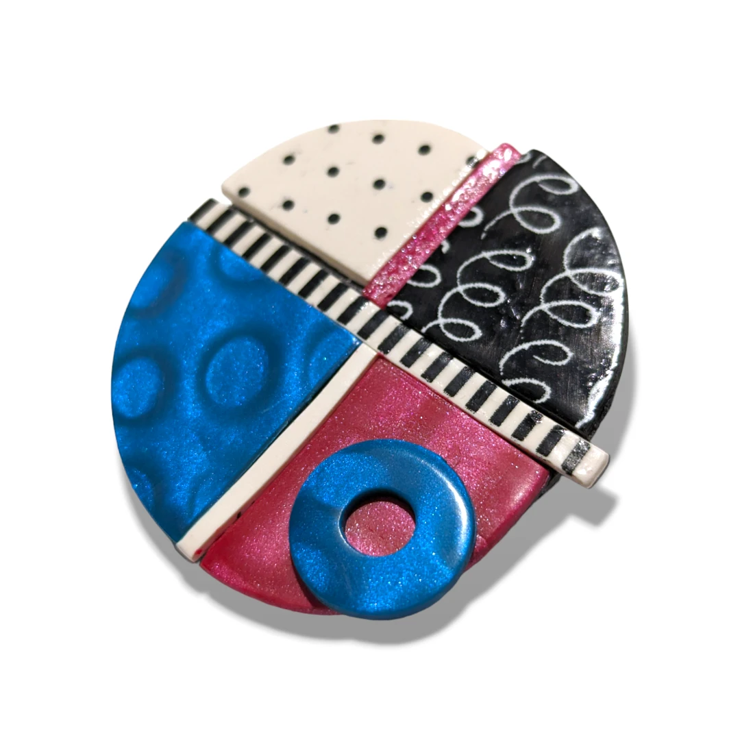 geometric brooch - red & blue circle