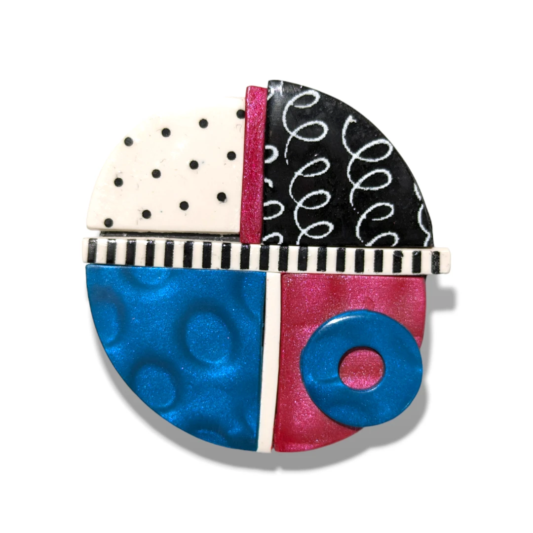 geometric brooch - red & blue circle