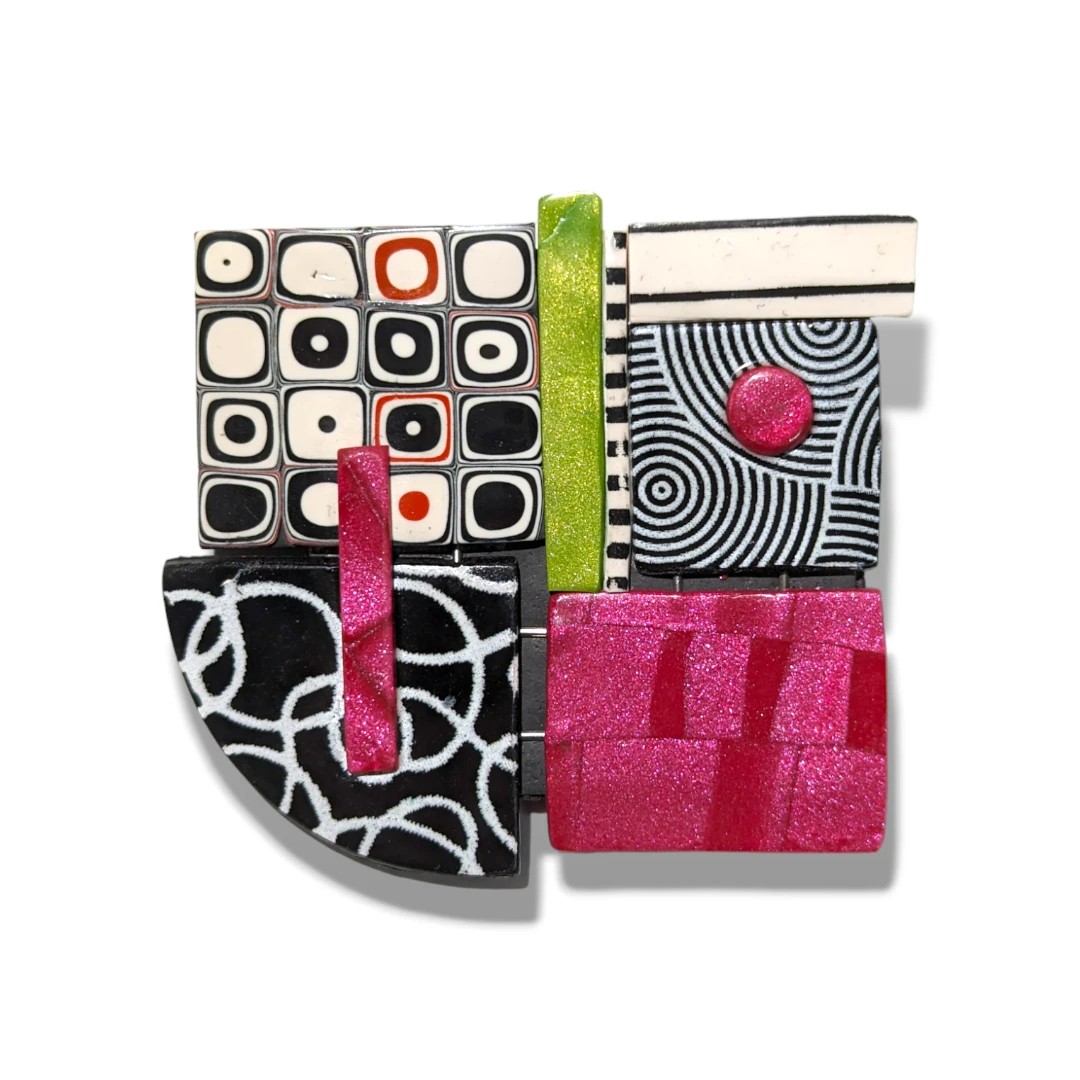 geometric brooch - red & dots square