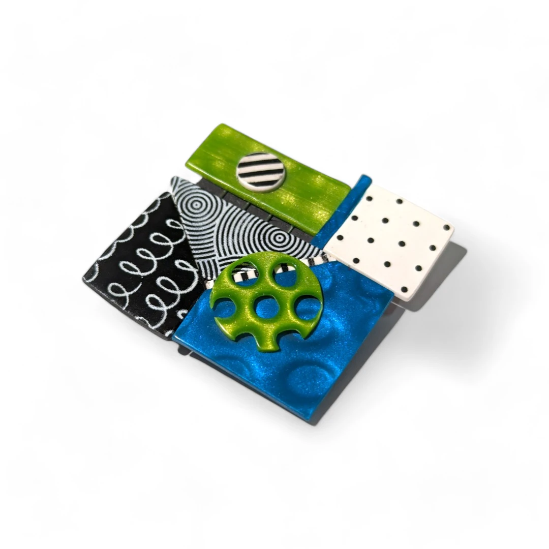 geometric brooch - green & teal square