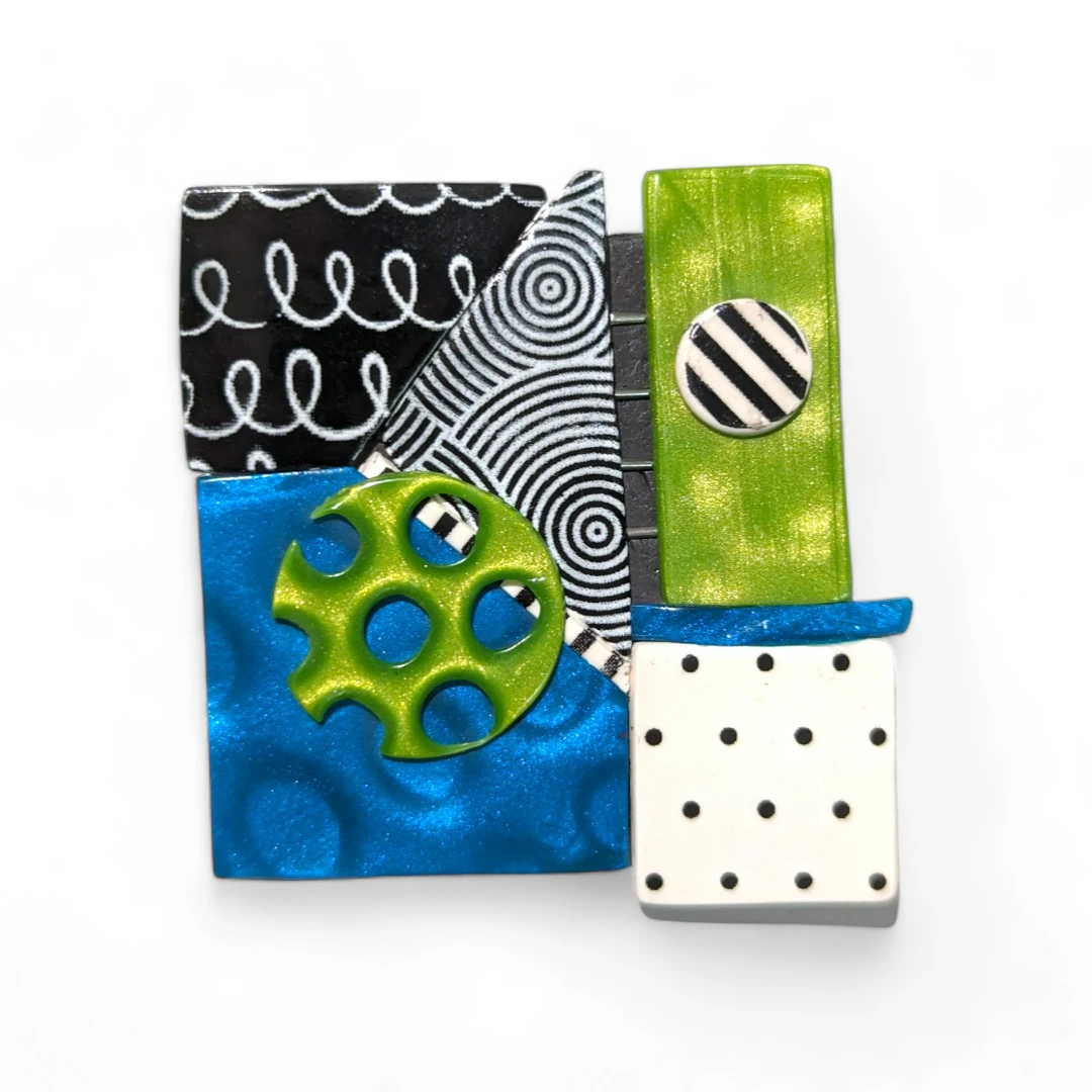 geometric brooch - green & teal square