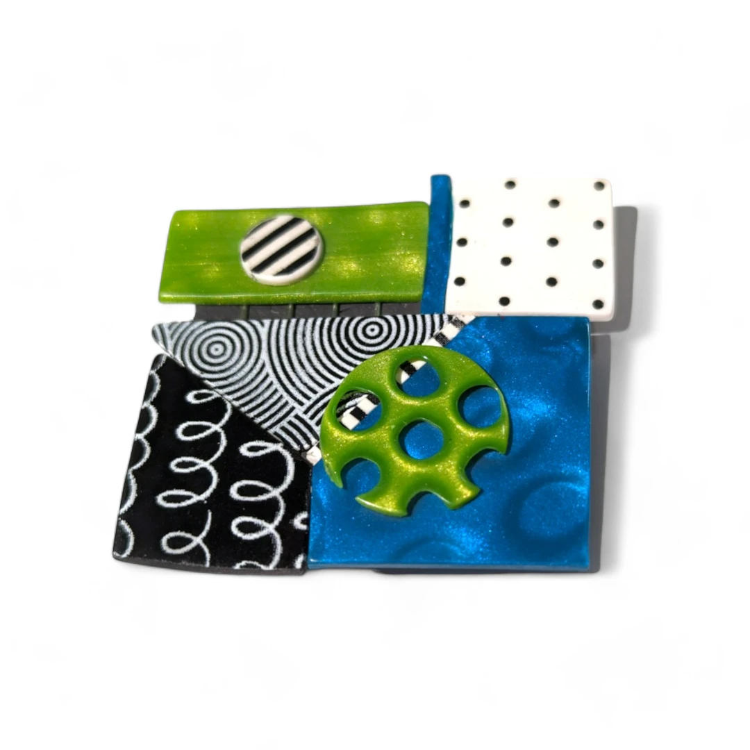 geometric brooch - green & teal square