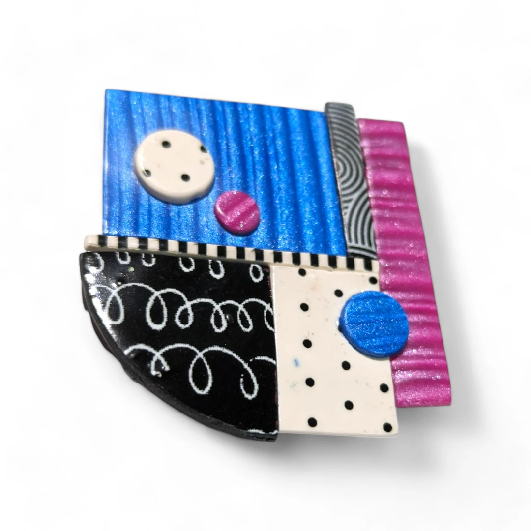 geometric brooch - pink & blue square