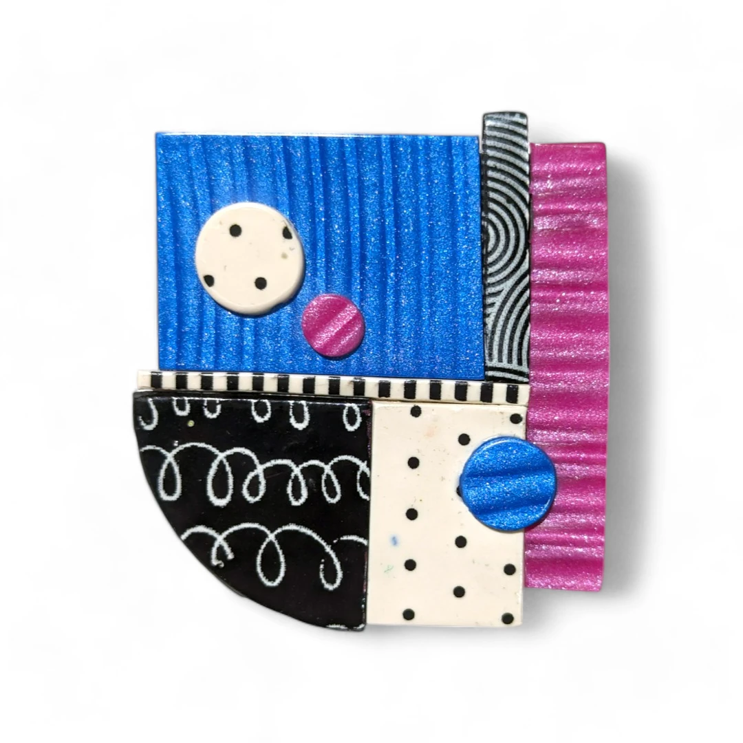 geometric brooch - pink & blue square