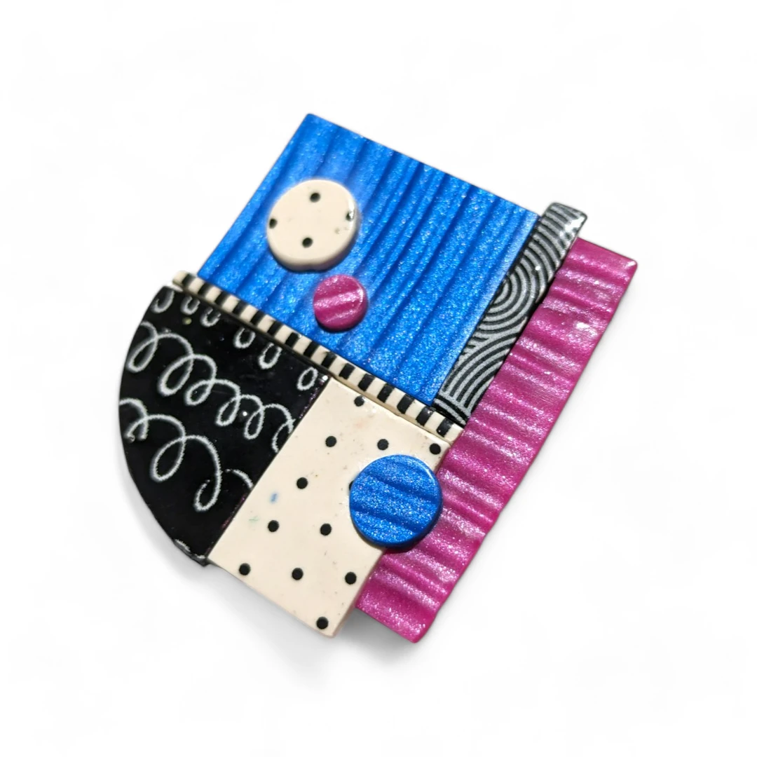 geometric brooch - pink & blue square