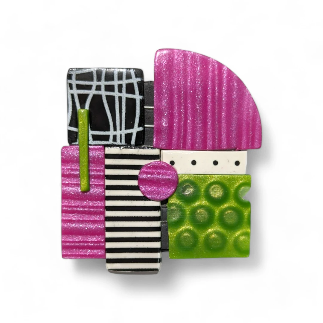geometric brooch - pink & green square