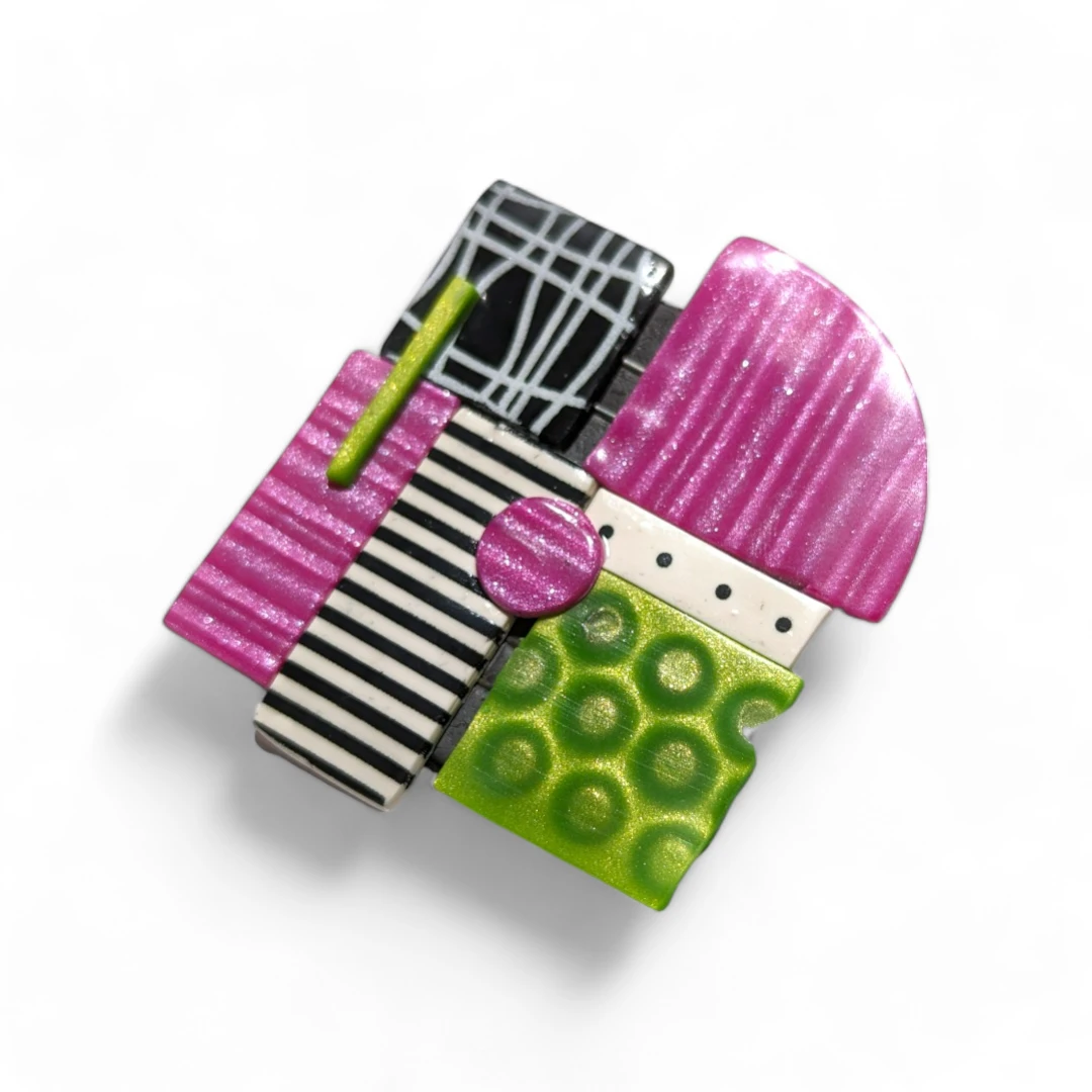 geometric brooch - pink & green square
