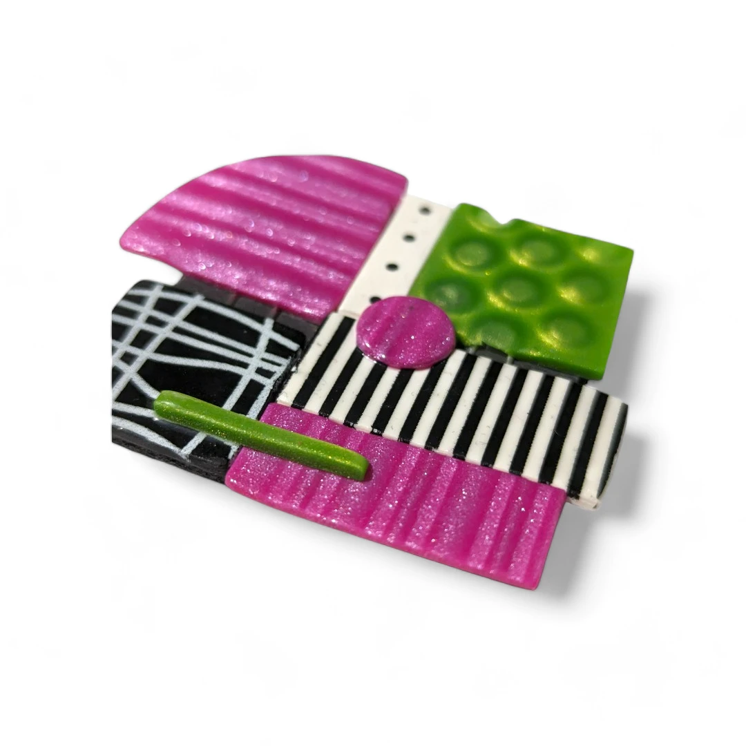 geometric brooch - pink & green square