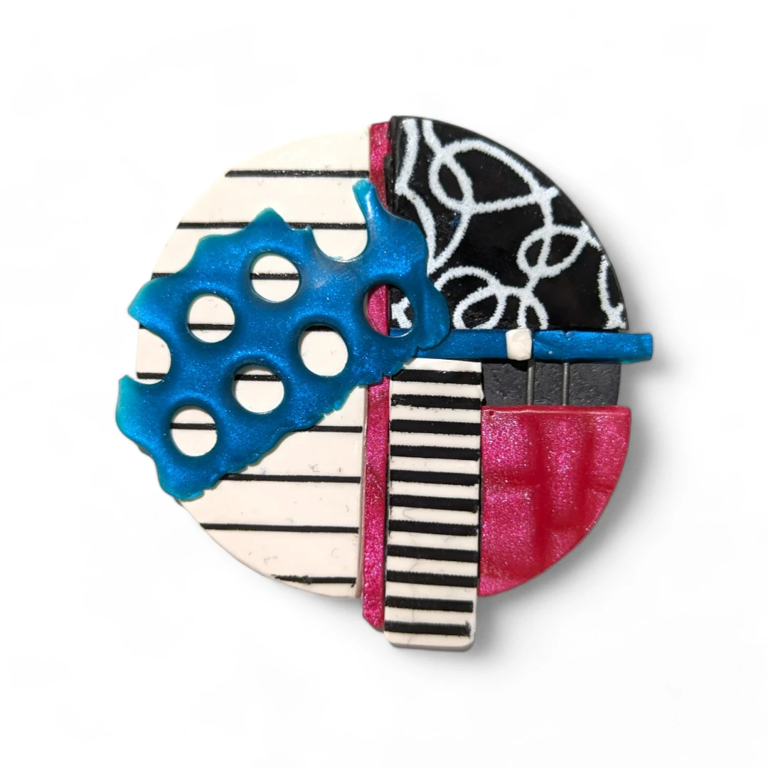 geometric brooch - red & teal circle