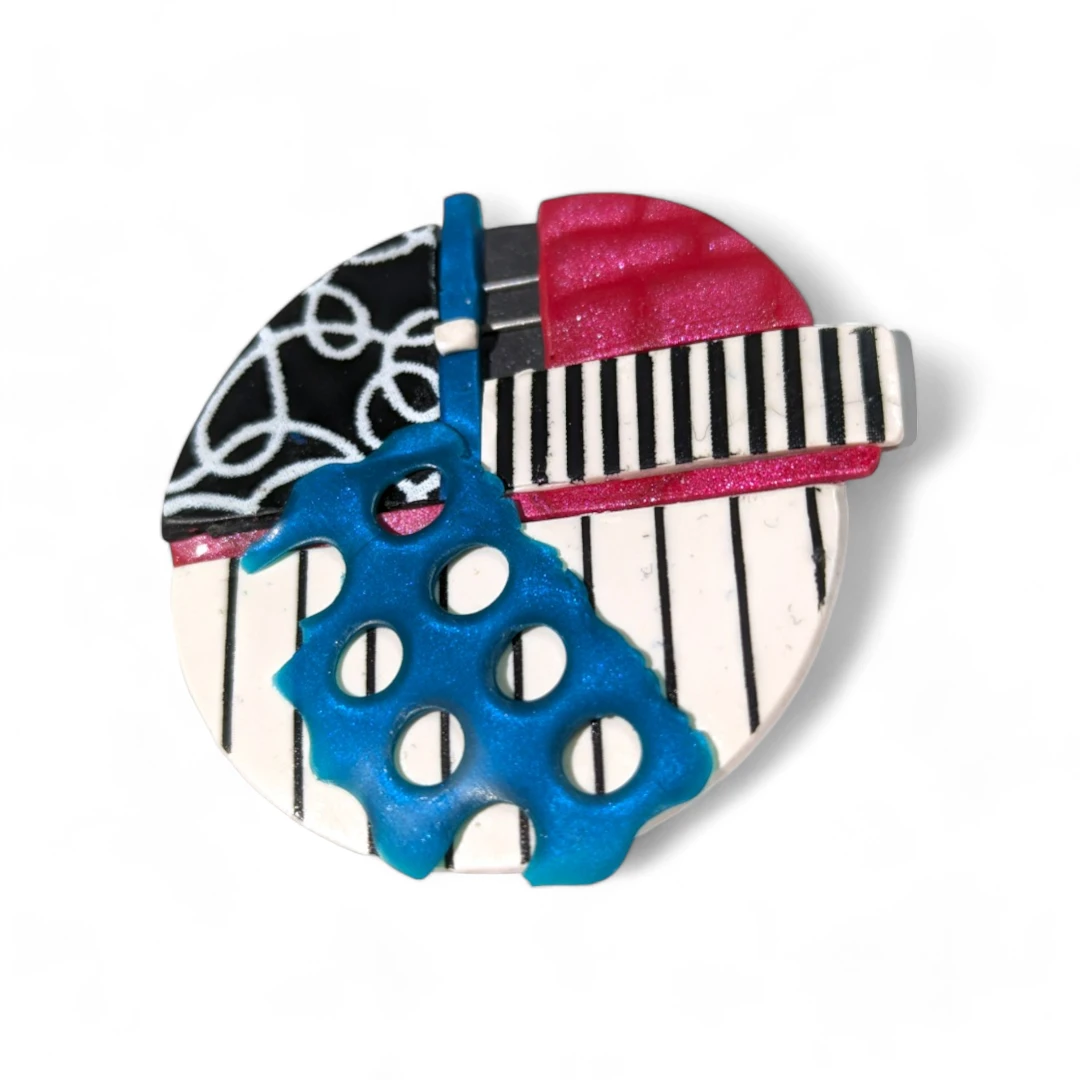 geometric brooch - red & teal circle