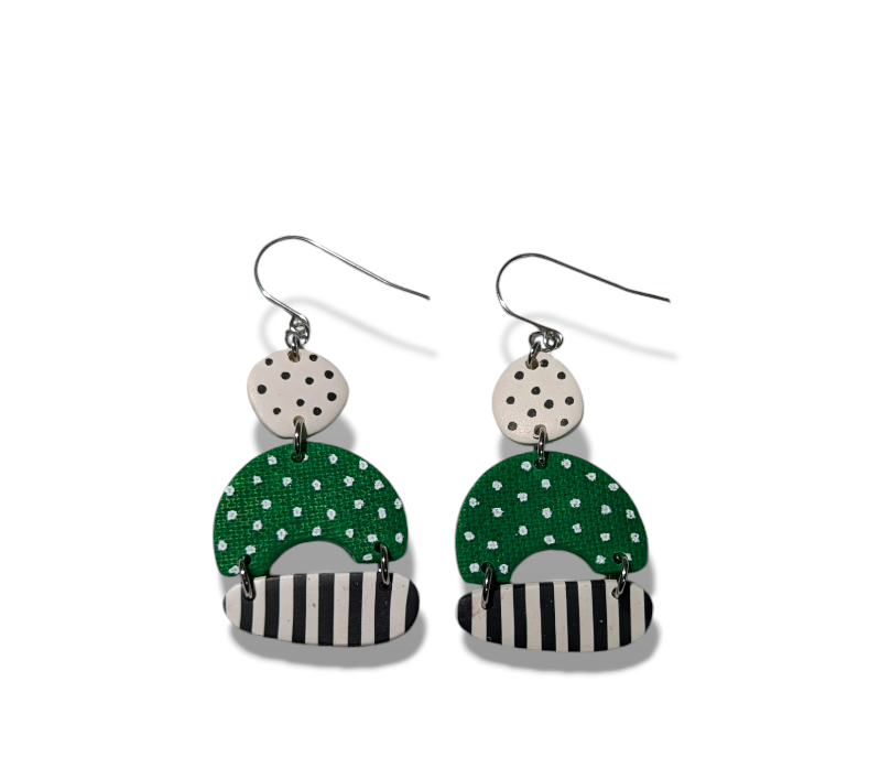 neon geos - green double dots with black & white stripes
