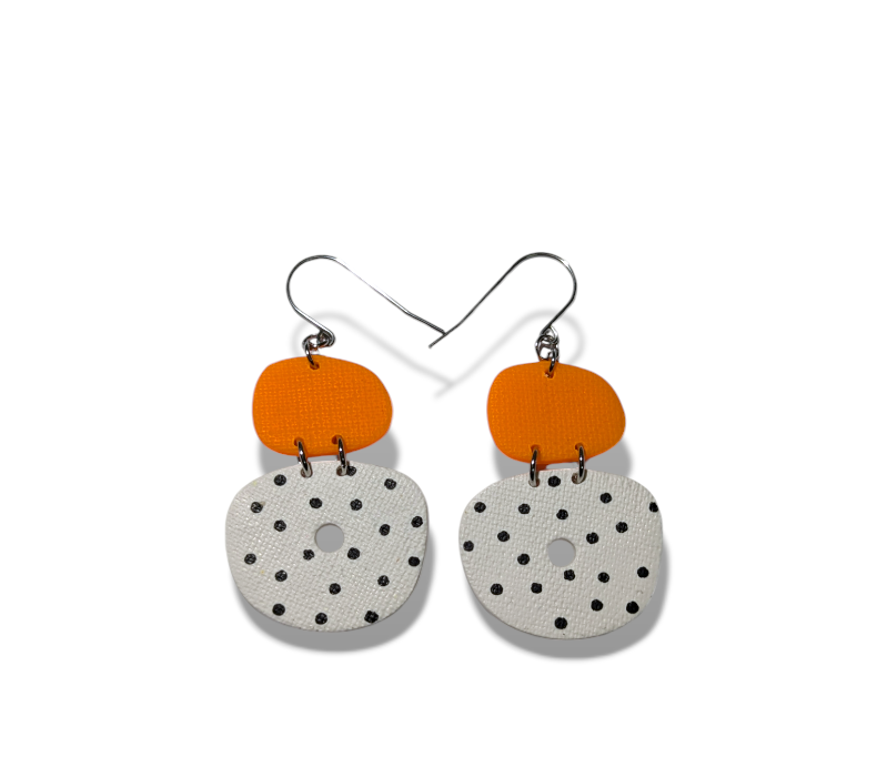 neon geos - black & white spots with orange tops