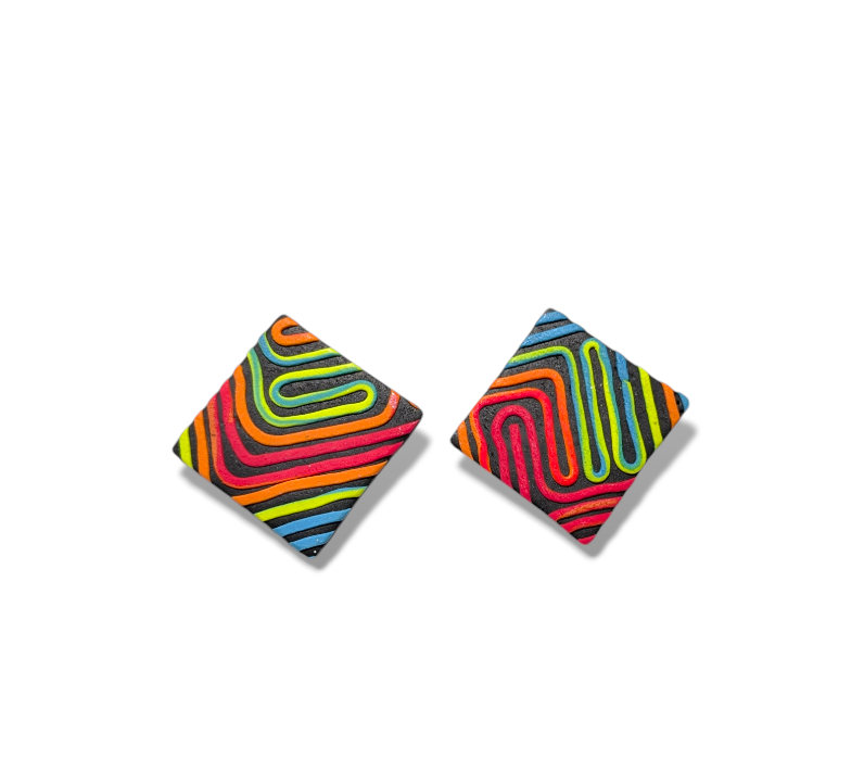 neon geos - multicoloured striped super studs