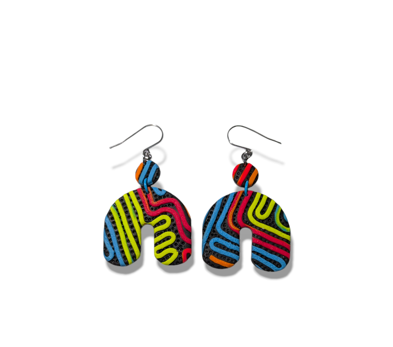 neon geos - multicoloured striped arches