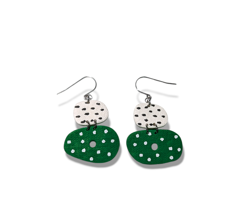 neon geos - green & white double dots