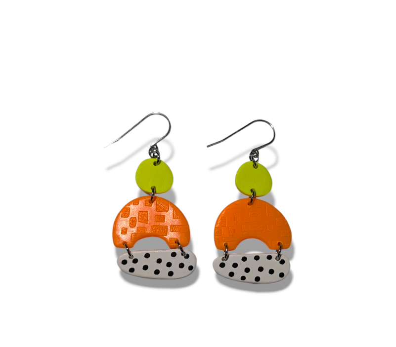 neon geos - orange & yellow with black & white dots
